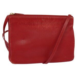 Authentic CELINE Trio Small Shoulder Bag Leather Red Gold